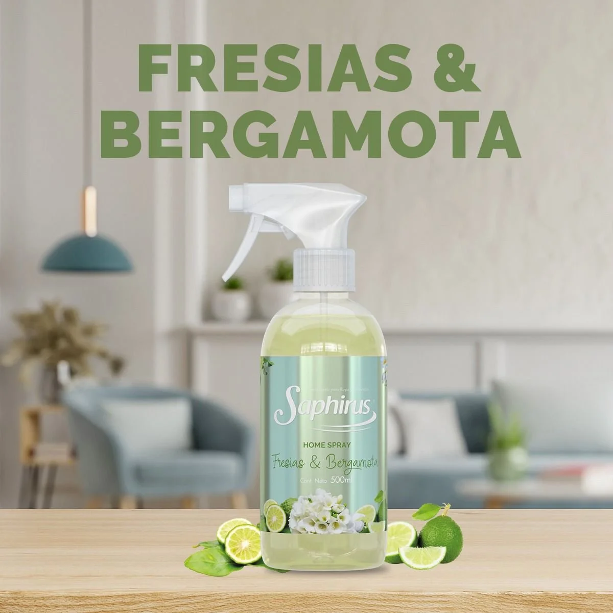 HOME SPRAY 500 CC SAPHIRUS FRESIAS Y BERGAMOTA - Imagen 2
