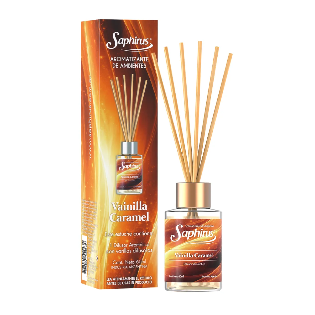 20260429-difusor-mini-vanilla-caramel-fb-saphirus MINI DIFUSOR AROMATICO VANILLA CARAMEL 60ML SAPHIRUS - Image 1